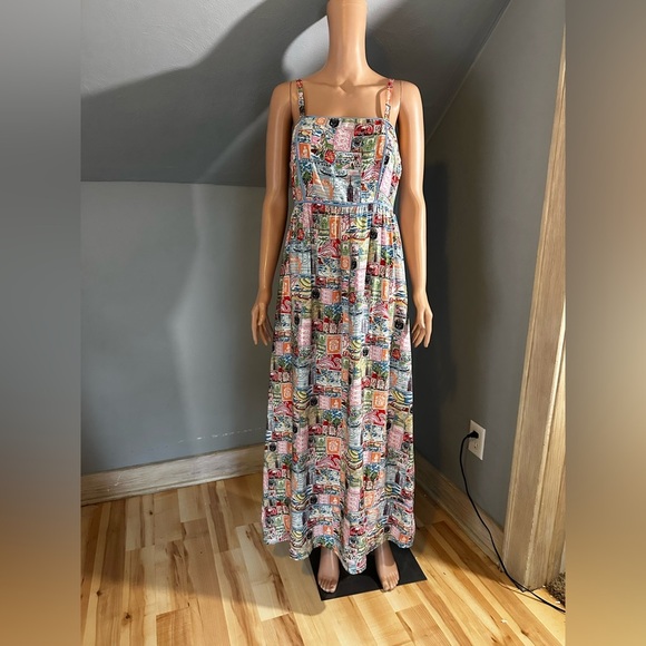 The Good Journey Travel Stamp Print Maxi Dress Size 6 NWT - Picture 1 of 4